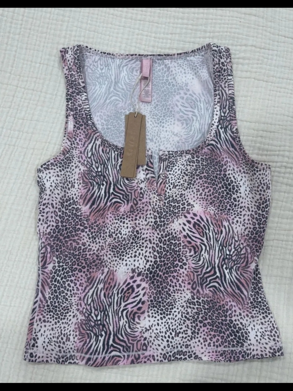 SKIMS Pink and Black Animal Print Scoop Neck Tank